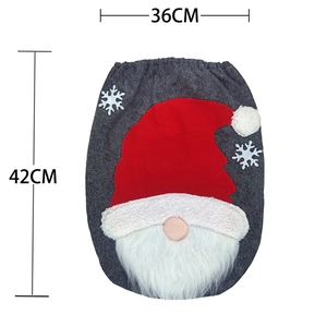 Christmas gnome toilet seat cover decoration in grey felt with red hat and 42cm height