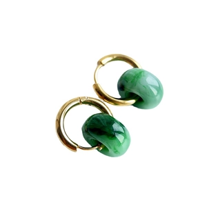 18k gold plated stainless steel hoop earrings with green natural stone texture pendants