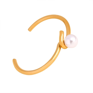 Cross-over gold bracelet with white pearls and 18K gold plated minimalist finish