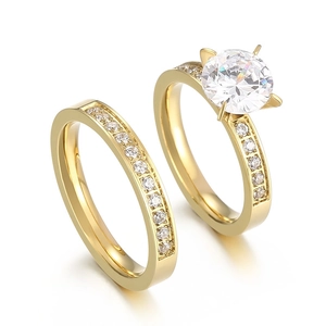 Solitaire Ring And Band Stainless Steel Jewelry Inlaid With Zircon Wedding Engagement Minimalist Fashion Accessories Women