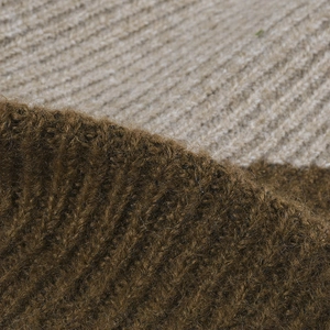 Thick two-tone ribbed knit beanie in olive brown and beige with fuzzy mohair texture
