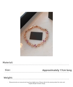 Detail view of flower bracelet with zircons and pearls showing 17cm length measurement