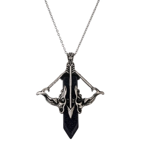 Retro sword-shaped cupid arrow pendant with blue goldstone and vintage silver chain