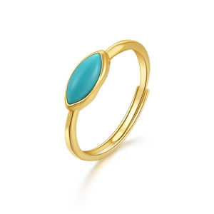 Close-up of golden marquise turquoise adjustable ring with a polished metallic finish