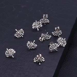 Silver Tree of Life stud earrings in stainless steel displayed on a black background