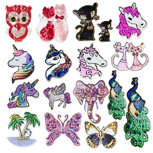 Sequin Embroidery Patches For Clothing DIY Hand Sewn Appliques Animal Peacock Unicorn Butterfly Style Decorative Sewing