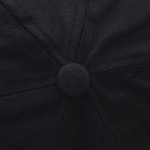 Macro shot of high-density cotton twill fabric and top button detail of the baseball cap