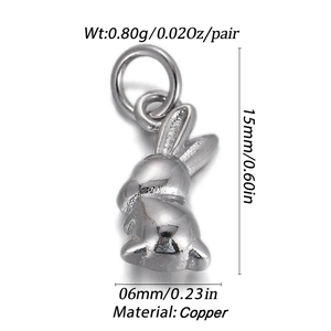 Detailed view of silver rabbit pendant with dimensions 15mm by 6mm made of copper material