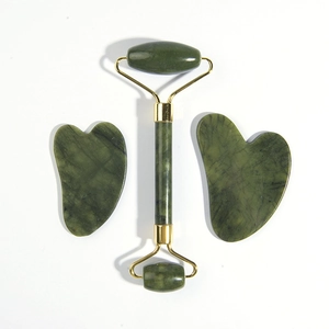 Natural Jade Roller And Gua Sha Facial Massage Tool Xiuyan Jade Stone Face Neck Skin Care Anti-Aging Beauty Massager