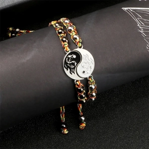 Matching Tai Chi Yin Yang dragon totem bracelets with woven ropes for couples and friends