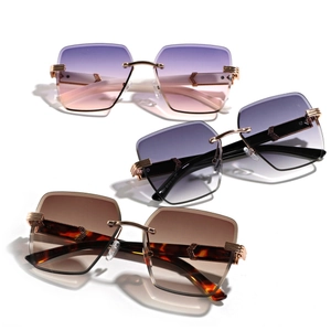 Frameless diamond-cut square sunglasses with gradient lenses and metal hinges