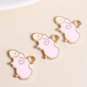 Anhänger für DIY-Schmuck, Ziegen-Motiv mit Emaille in Rosa und Creme auf Goldlegierung