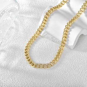 Chunky 18K gold plated Cuban link necklace with pavé zircon stones for women