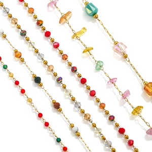 Colorful crystal beads on gold stainless steel chains for DIY jewelry making and crafts