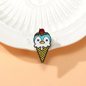Cute enamel penguin ice cream cone brooch badge accessory for backpack decoration