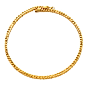 Polished gold stainless steel Cuban link necklace for men on a clean white background