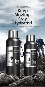 Outdoor vacuum flask with 48h thermal insulation for mountain hiking and travel