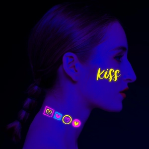 Neon heart and kiss graffiti temporary tattoos with glowing fluorescent effect for arms