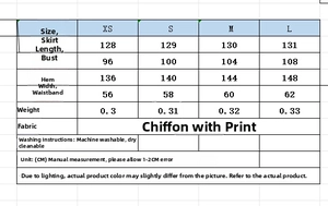 Size chart for halter neck animal print dress showing XS to L measurements in centimeters