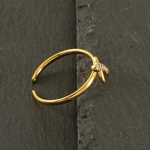 Adjustable 18k gold plated stainless steel ring with X design and sparkling zircons