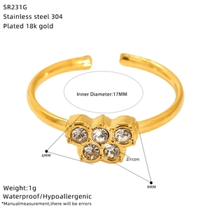 Detailed size specifications for a 18K gold plated stainless steel star zircon ring