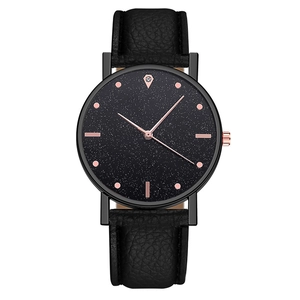 Orologio al quarzo da donna con quadrante nero cielo stellato e dettagli oro rosa in pelle