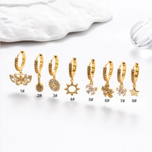 Zircon Star Flower Butterfly Pendants Copper Hoop Earrings For Women Trendy Fashion Jewelry