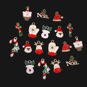 Set of 16 Christmas alloy enamel charms including Santa, Reindeer, and Noel for DIY jewelry