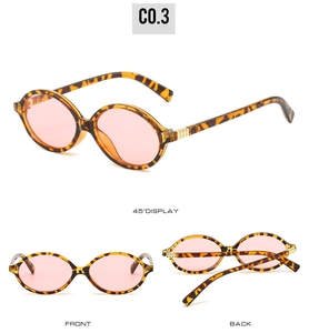 Trois vues de lunettes de soleil ovales en écaille avec verres roses et détails dorés