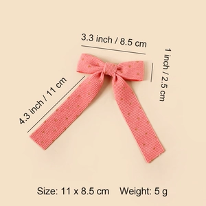 Pink corduroy hair bow with gold star patterns and long tails for girls, 11x8.5 cm
