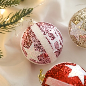 Sparkling Christmas tree balls with pink gold glitter and H letter stars decorations