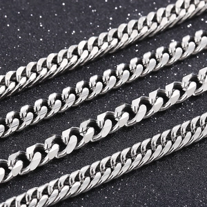 Polished silver stainless steel cuban curb chain bracelets for men and women