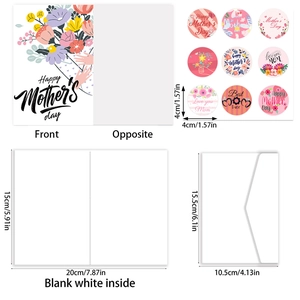 Mother's Day card set with floral design, matching white envelope, and seal stickers
