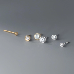 Minimalist 925 Sterling Silver Round Rhinestone Stud Earrings For Women Simple Geometric Gold Silver Plated Small Jewelry