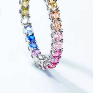 Elegant S925 silver hoop earrings featuring rainbow cubic zirconia in a full pavé setting