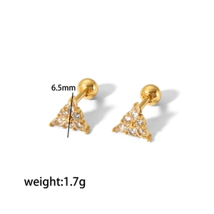Detail of 18K gold stainless steel triangle earrings with zircons and 1.7g weight info