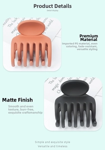 Detailed view of matte finish hair claws in orange and black with smooth edges