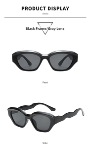 Front and side views of stylish TR90 wave-shaped black frames with gray polarized lenses