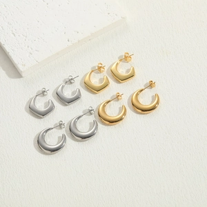 Chic 14K gold and silver plated geometric hoop earrings set for women in minimal style