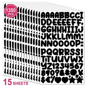 Detail showing 1350 pieces of black alphabet and number stickers on 15 sheets for journaling