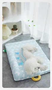 Detail showing cooling ice silk fabric and cloud pattern with pet neck support pillow