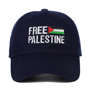 Berretto da baseball blu navy Free Palestine ricamato con bandiera, cotone vintage