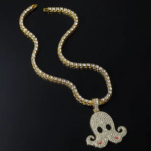 5mm gold tennis chain with iced-out octopus pendant featuring red crystal accents