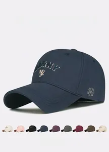 Detail view of DH&NY embroidered baseball cap showing nine available color options
