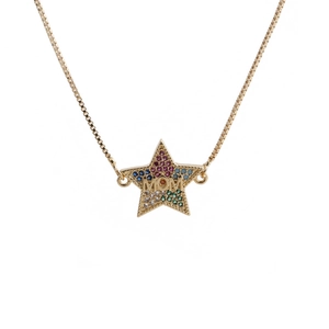 Gold star necklace with colorful zircons and MOM engraving, Mother's Day jewelry gift