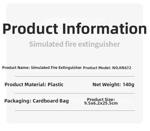 Detailed size and material specifications for the plastic fire extinguisher toy model