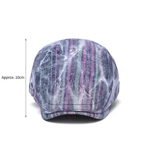 Vintage striped flat cap with 10cm depth for comfortable fit in purple and grey