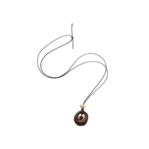 Minimalist resin tiger eye oval pendant necklace with vintage dark brown matte finish