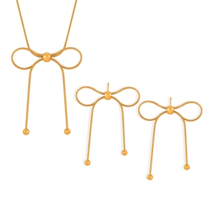 Gold butterfly jewelry set featuring snake chain necklace and earrings with bead accents