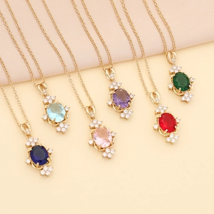 Chic gold necklace with multi-color oval gemstones and sparkling diamond accents for women